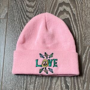 Pink Love Embroidered Beanie